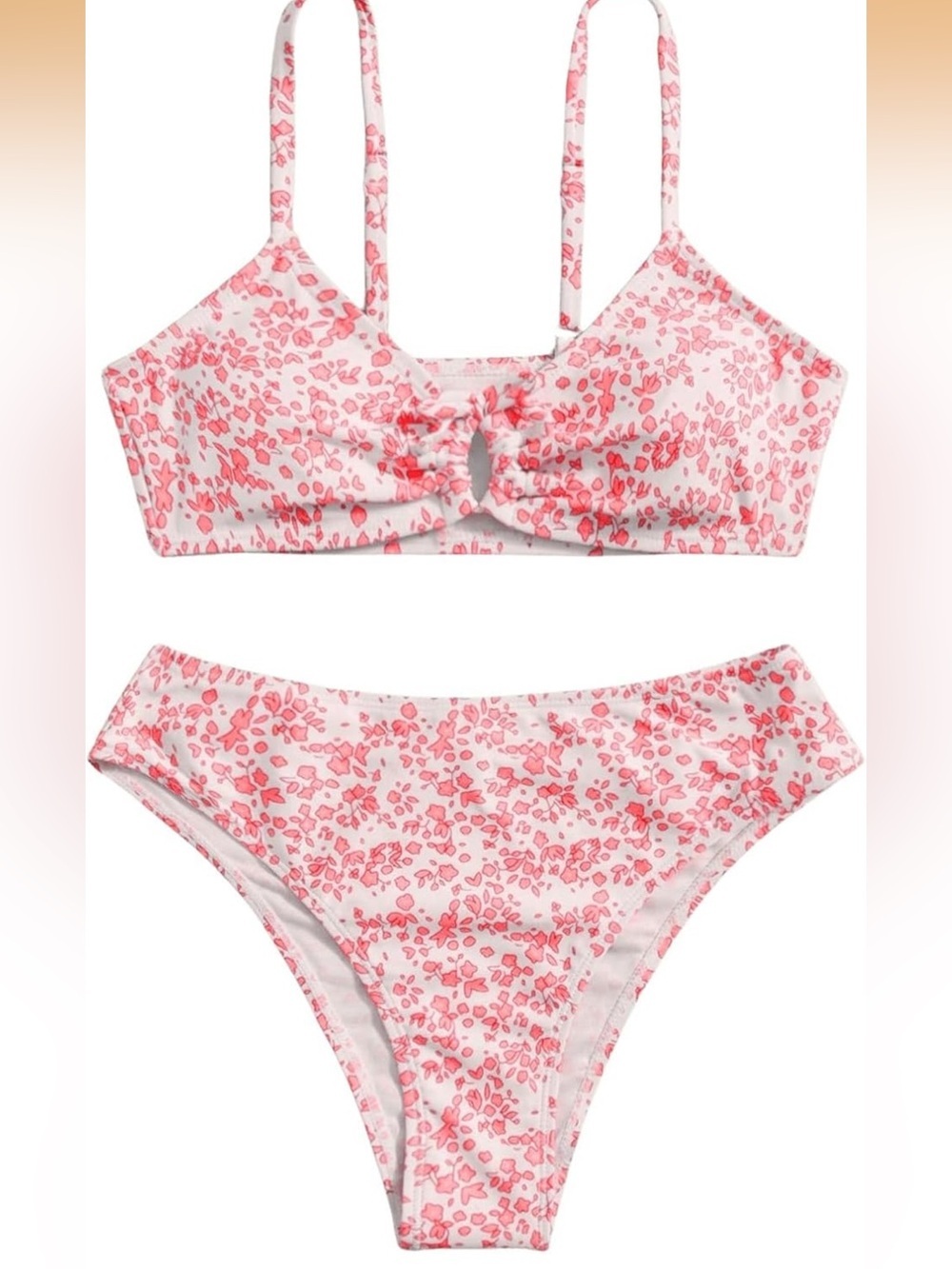 Girls' 2 Piece Ditsy Floral Print Knot Front Ruched Triangle 1351/bb6-1